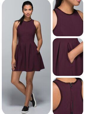Lululemon Size 6 Here To There Dress Bordeaux Drama Mini Travel Tennis, pockets